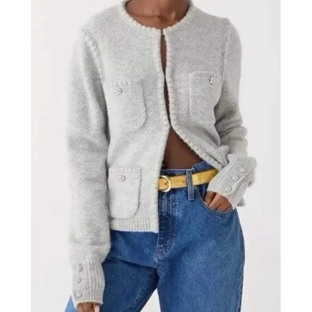 JCREW Odette Alpaca Wool Blend Cardigan Sweater Womens XS Embellished Buttons